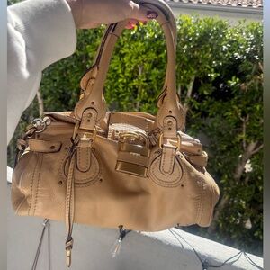 Vintage Chloé Paddington Large Satchel Bag Biscuit Gold Hardware Lock & Key 2006